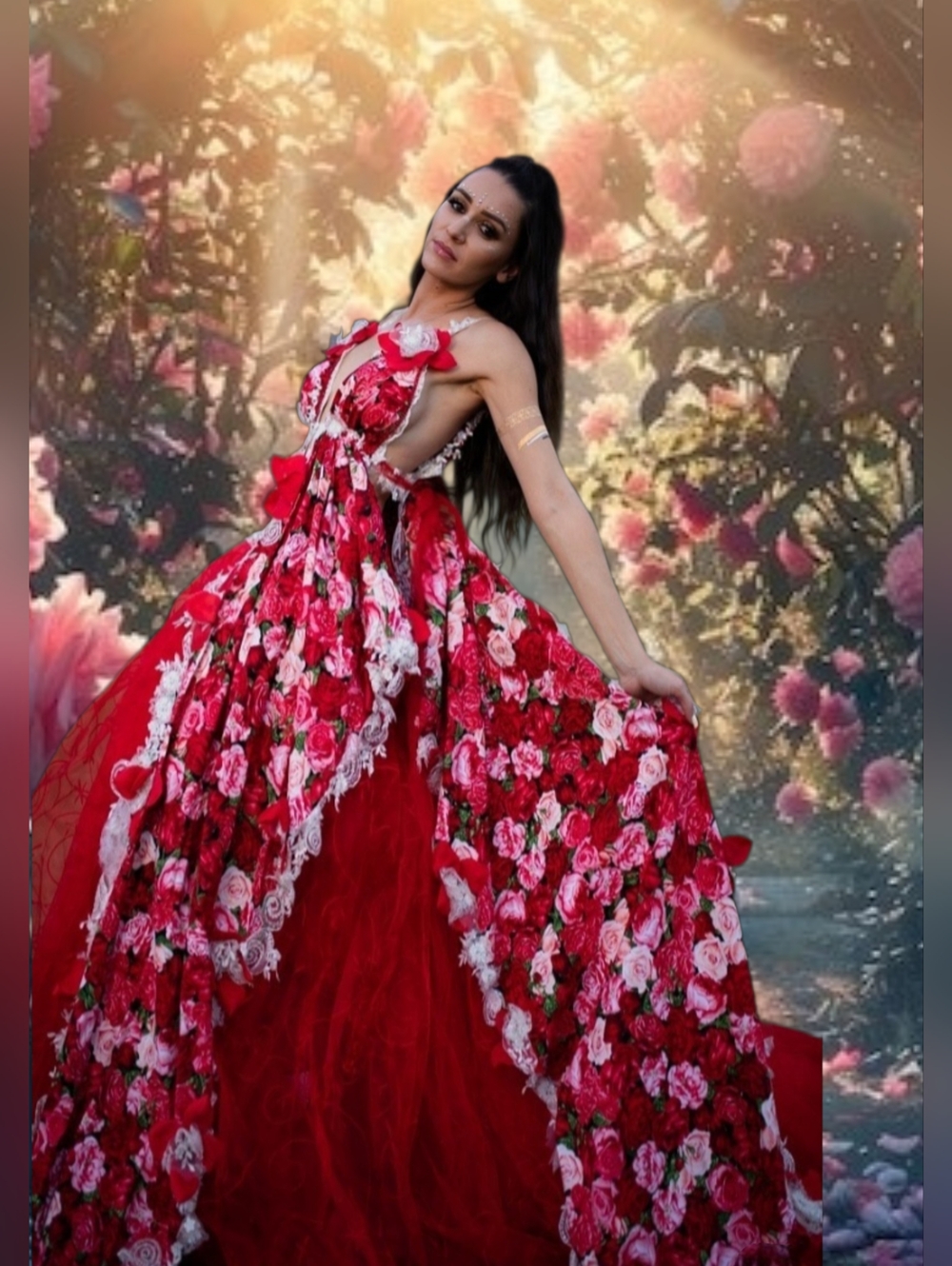 Sample Gown-LORELI Red Rose Lehenga Sari Wedding Ballgown Set